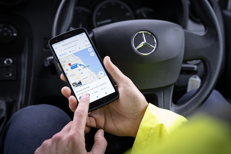 Field worker using a Zebra Technologies TC27 mobile computer to navigate to their destination