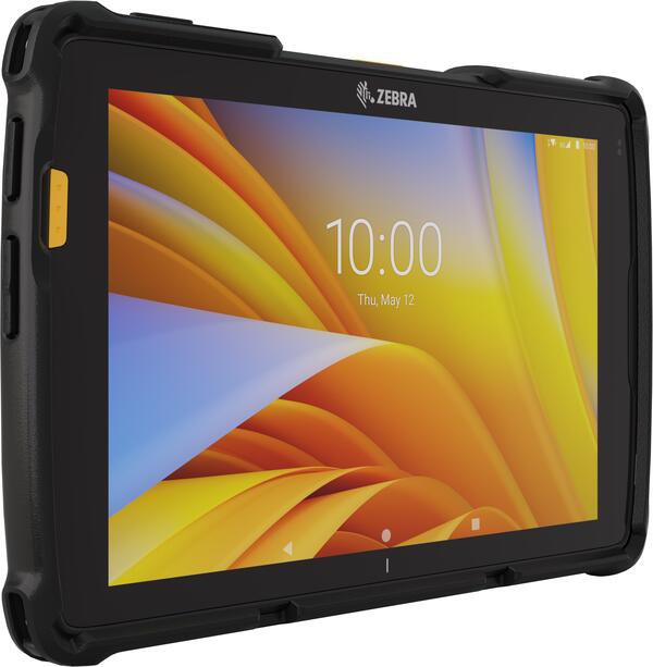 The Zebra ET45 tablet, displayed with colourful screen and sturdy black casing.