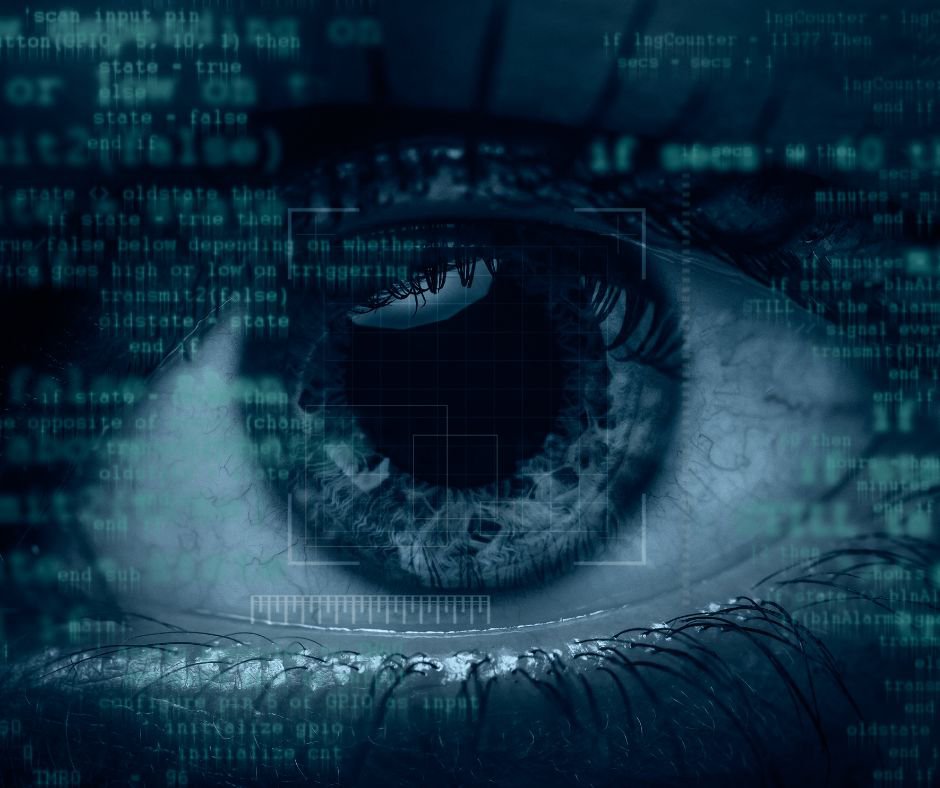 An eye with software code in the background